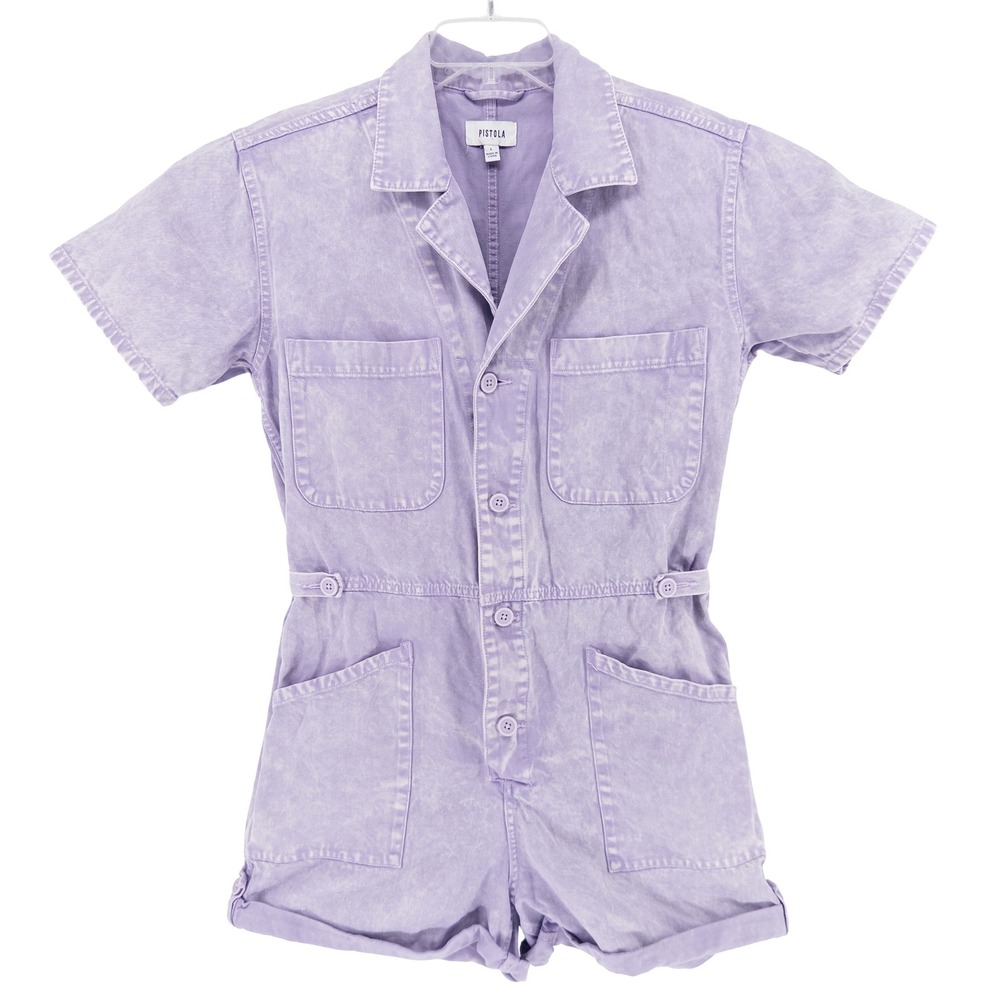 Pistola Womens Large Parker Romper Purple Amethyst Snow Acid Wash Utility Summer
